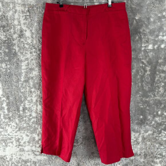 Larry Levine Sport Size 12 Cropped Linen Blend Flat Front Pants Red Zip - Picture 1 of 13